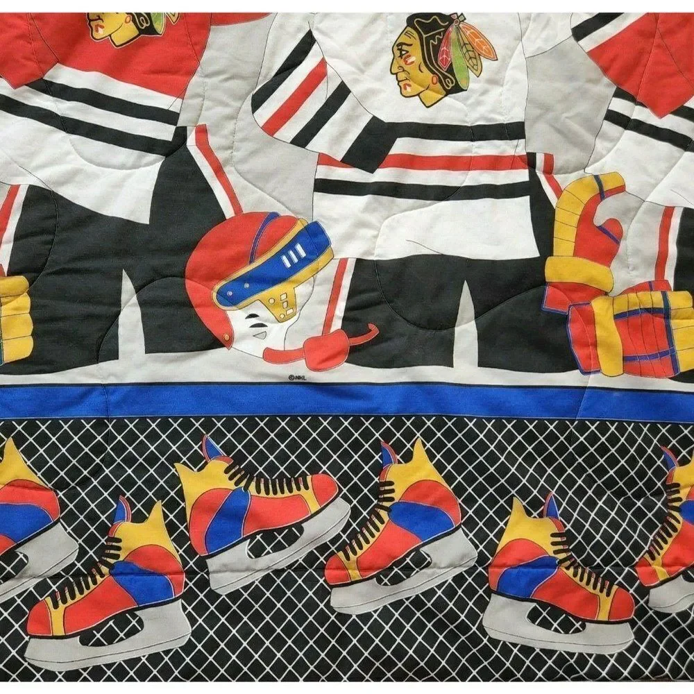 Vintage Chicago Blackhawks Twin Comforter Blanket Ice Hockey Tommy Hawk